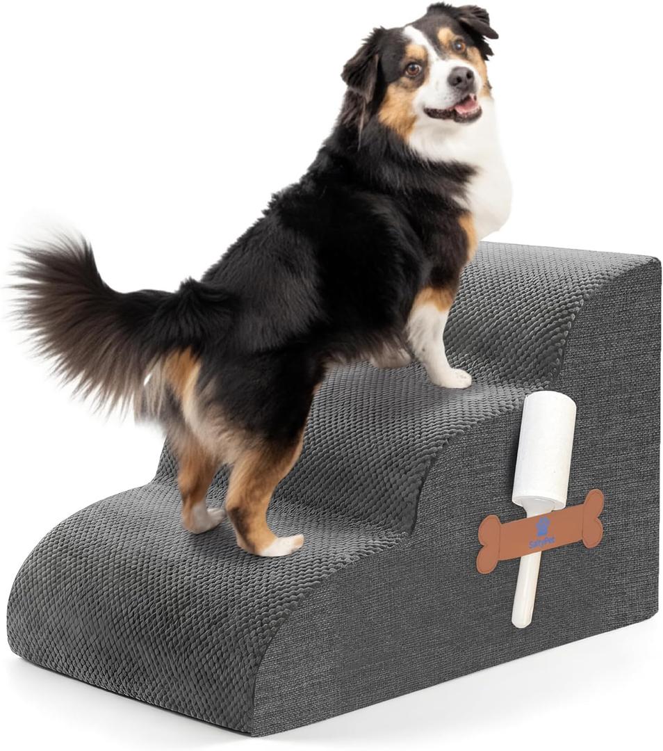 Dog Stairs for Small Dogs, 3-Step Dog Ramp for Bed Chair and Couch, Pet Stairs for Cats with Durable Non-Slip Waterproof Cover, Indoor Pet Steps, Comfortable, Grey