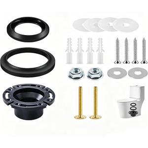 RV Toilet Seal and 3" Socket Floor Flange Kit for Dometic 300 310 320 RV Toilets, replacing socket flange 385345892, flush seal 385311658, and base seal 385311652, all-in-one combo kit - Black