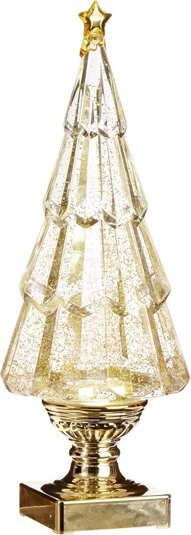 Sparkle Goldtone Christmas Tree Lighted 13.75 inch Acrylic Decorative Tabletop Figurine