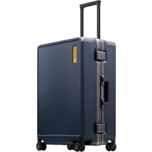 LEVEL8 Zipperless Checked Luggage with Aluminum Frame, Upgraded Medium Hardside Suitcase with Spinner Wheels, Metal Travel Luggage with Double Tsa Locks, 24 Inch, Blue