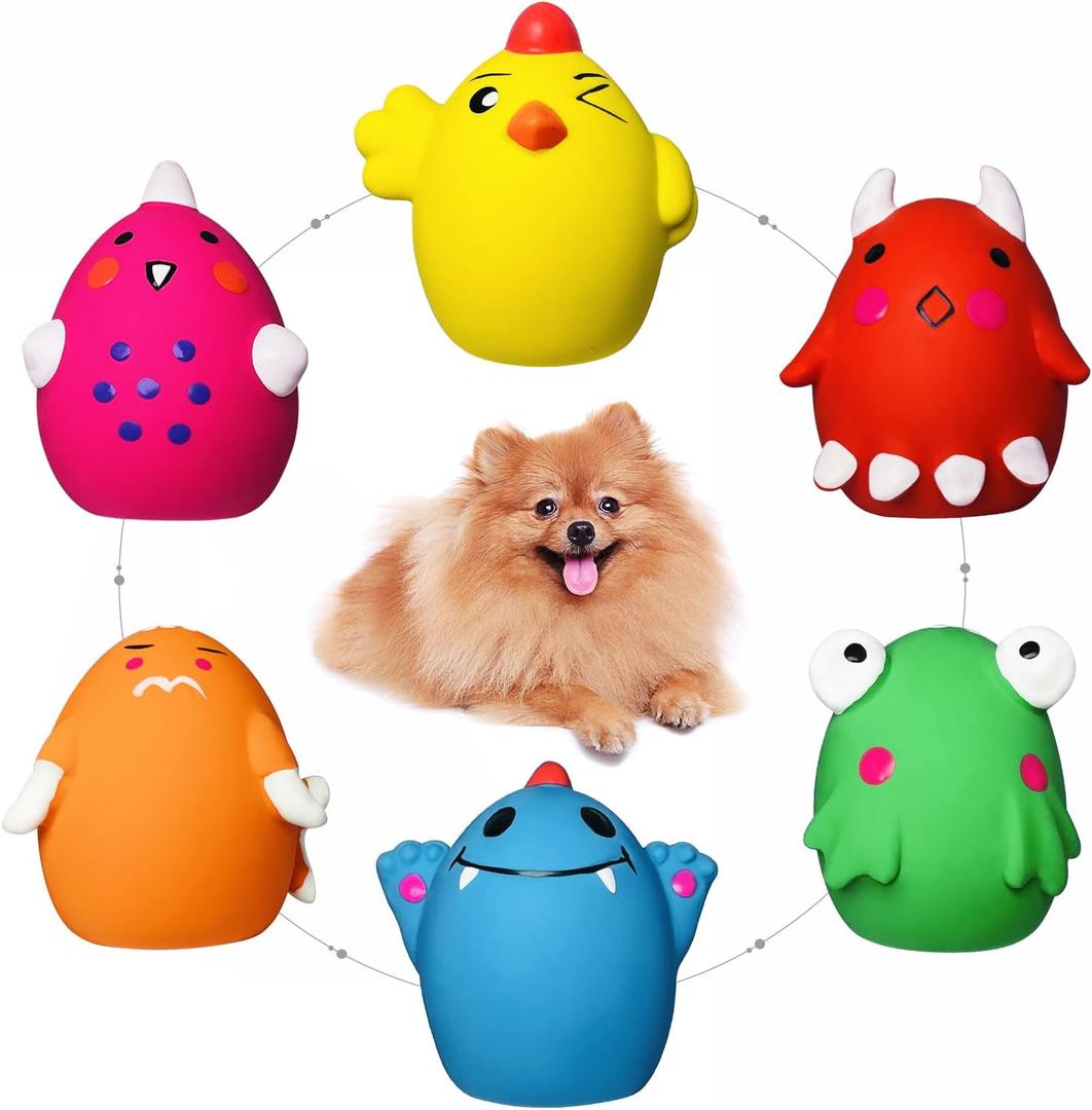 Squeaky Dog Toys for Small Dogs and Medium Breeds, Puppy Small Dog Toys Squeaky Dog Balls 6pcs for Mini, Small, Medium Breeds (1.89" *2.7" Egg Shape, Multi-colored)