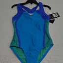 Speedo Girl's Swimsuit One Piece Mesh Splice Thick Strap (8, Mesh Cyan)