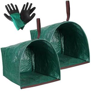 72 Gallon Garden Bag for Debris, 2-Pack Yard Waste Bag with Large Dustpan-Style Opening, Includes Gardening Gloves | Collapsible Container for Leaves, Grass Clippings, Parties, Laundry & Camping