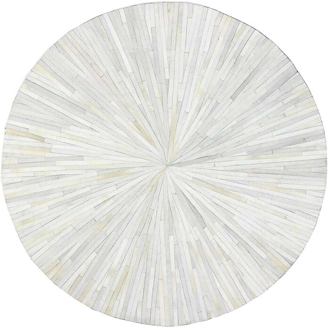 Circle Stripe Hairon Cowhide Leather Rug - Unique and Luxurious Floor Accent (White_10x10)
