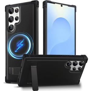 KEZiHOME for Samsung Galaxy S23 Ultra Case, Stronger Magnetic Phone Cover with Kickstand, Premium Genuine Leather Shockproof TPU Protection Bumper Design for Samsung S23 Ultra Cases (Black)