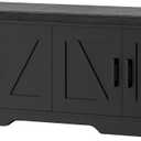 HOMSHO 2-Tier Storage Bench, 47.2" Wide Shoe Bench with Padded Seat Cushion, Entryway Bench with 4 Barn Doors and Adjustable Shelf, Black