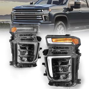 LED Headlight Assembly Compatible with Chevy Silverado 2500HD 3500HD 2020 2021 2022 2023 Factory Replacement Head Light Lamp Driver & Passenger Side (Left & Right Side(Pair))