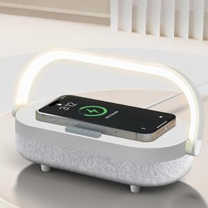 LED Bedside Lamp, Touch Lamps for Bedroom Nightstand MA, 4 in 1 Bedside Table Lamp with Wireless Charger, Portable Bluetooth Speaker, Phone Holder, Dimmable Charging Birthday Gifts for Women (White)