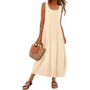 MEROKEETY womens Casual Maxi Sundress Soft (Apricot, L)