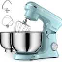 Facelle Tilt-Head Stand Mixer, 5QT+6QT Stainless Steel Two Bowls, 10 Speeds Kitchen Electric Food Mixer with Egg Whisk, Dough Hook, Beater, Dishwasher-Safe Attachment, Ideal Gift for Mom (Blue)