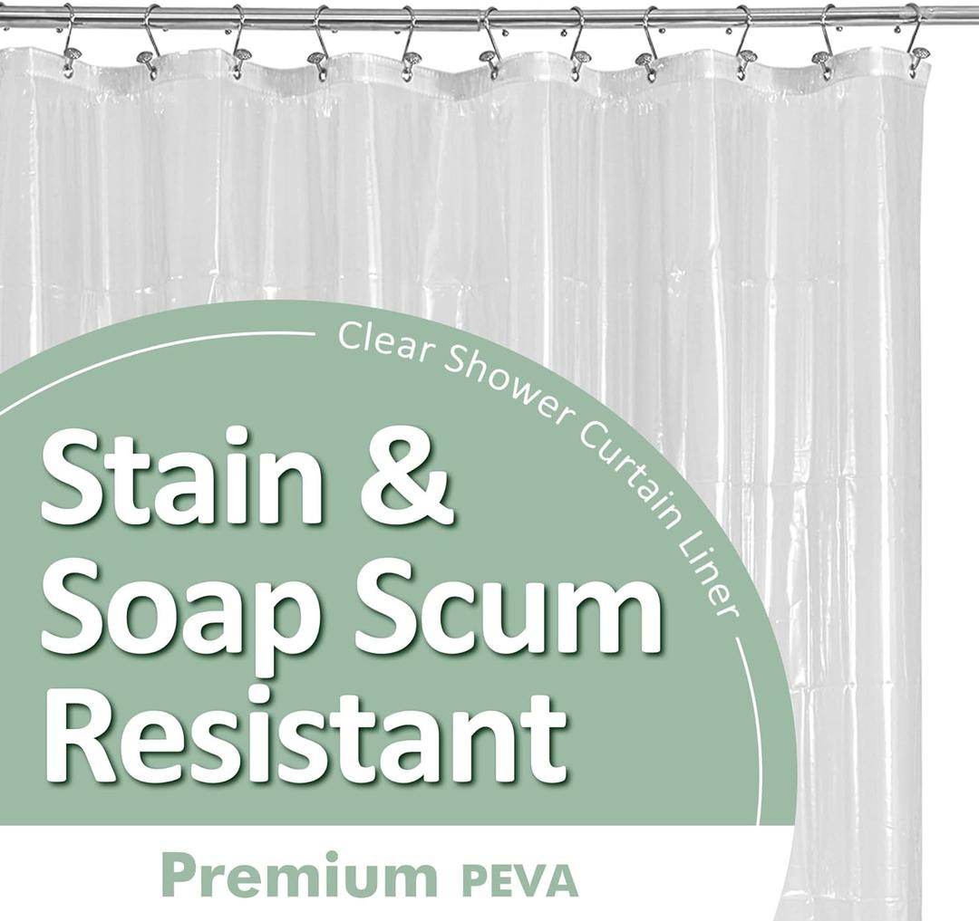 Barossa Design Plastic Shower Liner Clear - Premium PEVA Shower Curtain Liner with Rustproof Grommets and 3 Magnets, Waterproof Cute Lightweight Standard Size Bathroom Curtains - Clear (72"W x 72"L (Pack of 1)