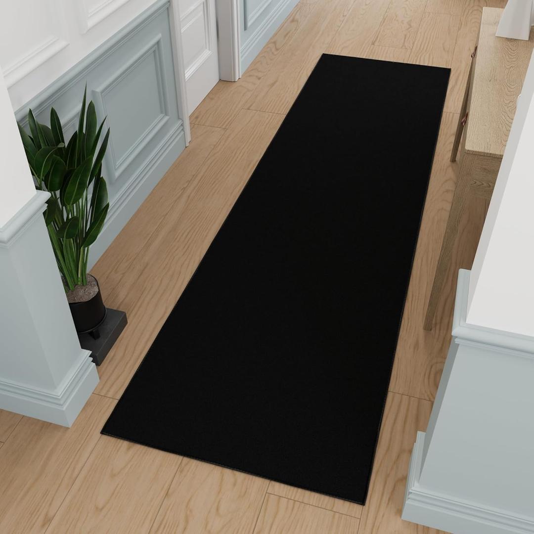 Ottomanson Hallway Runner Rug 2'7" x 9'10" Non Slip Solid Area Rugs Easy to Clean Laundry Rug Runner Durable & Pet Friendly Floor Carpet Runners for Hallways Entryway Living Room Kitchen, Black (2'7" x 9'10" (Rectangular), Solid Black)