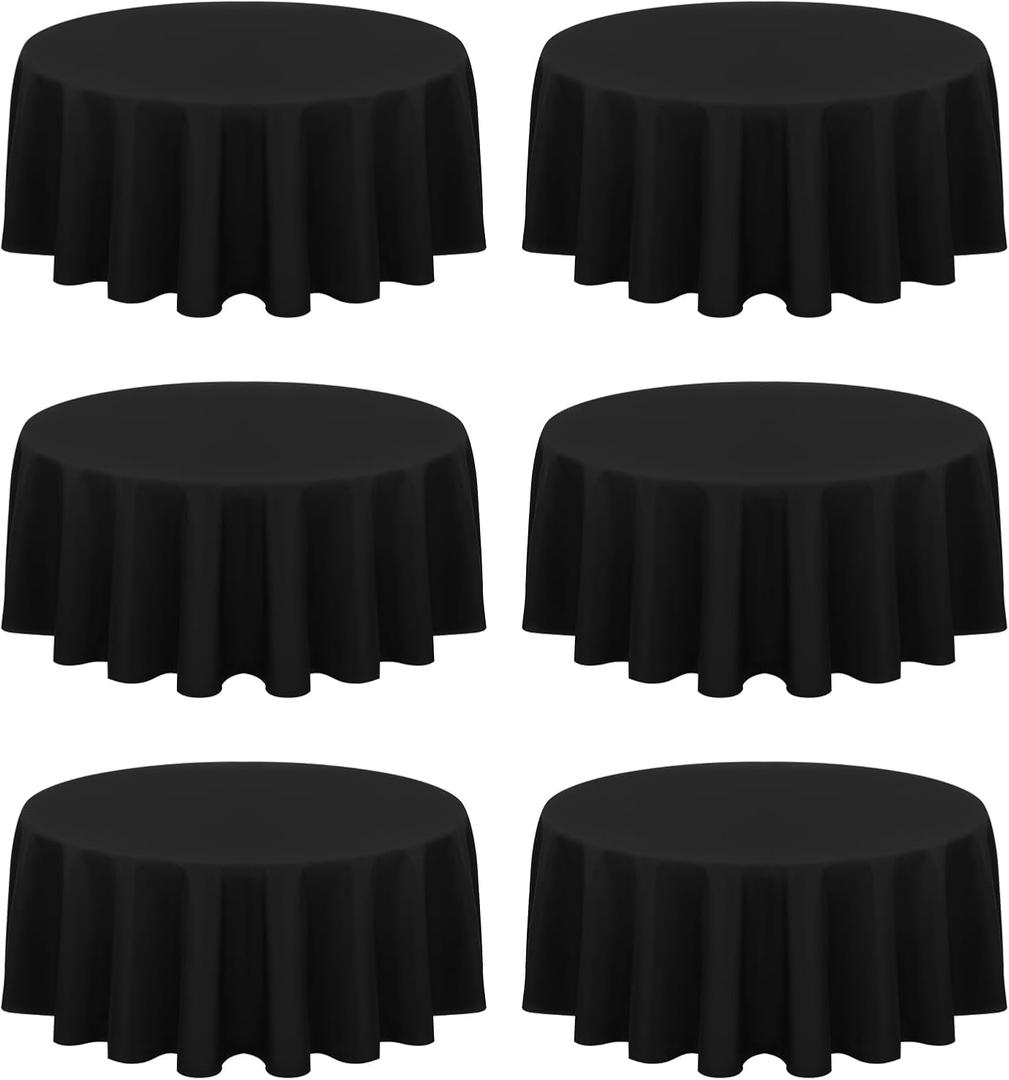 6 Pack Black Round Tablecloth 90 Inch Circle Polyester Table Cloth,Washable Fabric Stain and Wrinkle Resistant Table Cover Decorative Table Clothes for Wedding Party Banquet Reception