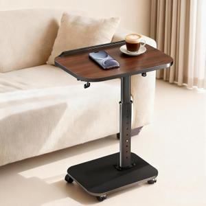 C Table End Table Adjustable Height, Rolling TV Tray Table for Small Spaces 180 Flip-Over Panel Design & 360 Swivel Casters, C Shaped Side Tables for Couch for Living Room, Bedroom, Bed, Sofa, Snack
