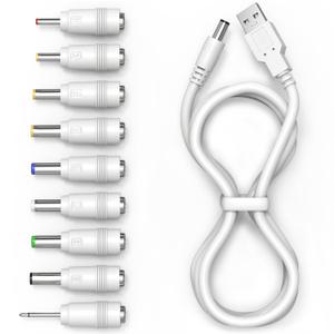 Cordro USB to DC 5V Power Cord, Universal DC Plug Jack Charging Cable with 9 Adapters for Moon Lamp, Massage Wand, Router, LED Light, Mini Fan, Speaker and More Devices (White)