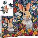 PICKFORU Bunny Puzzles for Adults, Spring Flower Jigsaw Puzzles 1000 Pieces Rabbit Garden, Colorful Easter Puzzle as Flower Wall Art