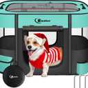 Dog Cat Playpen, Pet Puppy Portable Playpens for Outdoor Travel Crate, Indoor After Surgery Use, Foldable Dog Kennel Tent for Rabbit or Small Animals and Tent Stakes(Green, Middle) (Medium)