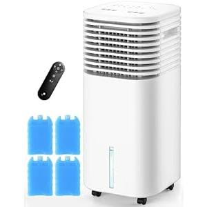 CENSTECH 4-IN-1 Portable Air Conditioners, Evaporative Air Cooler w/4 Modes & 3 Speeds, 15H Timer for Smart Auto-off, 2-Gal Tank for 20H Cooling,17FT Remote,No Hose Needed,120°Oscillating Swamp Cooler