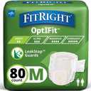 FitRight Adult Diapers, Extra+ Heavy Absorbency, M (Waist Size 32in-44in), 80 Count, OptiFit Incontinence Briefs for Men and Women, Disposable, Moisture-Wicking, Leak Protection 