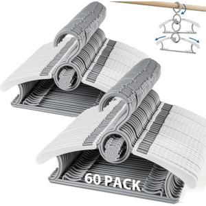 Baby Hangers 60 Pack Kids Hanger-Extendable Adjustable Non-Slip Plastic Kid Hanger for Closet,Stackable Baby Clothes Hangers for Toddler Kids Children Infant Teen,Grey Bear Toddler Hangeres (Gray)