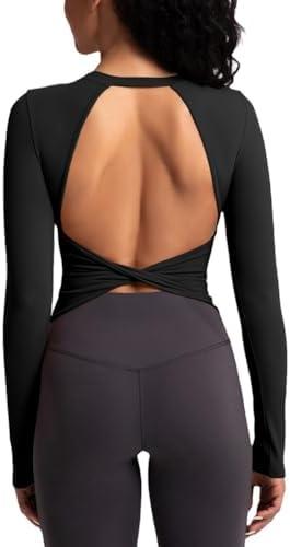 Women's Workout Athletic Shirts Sexy Open Back Sports Bra Tank Top Casual Tight T Shirts with Built in Bra, 6/M