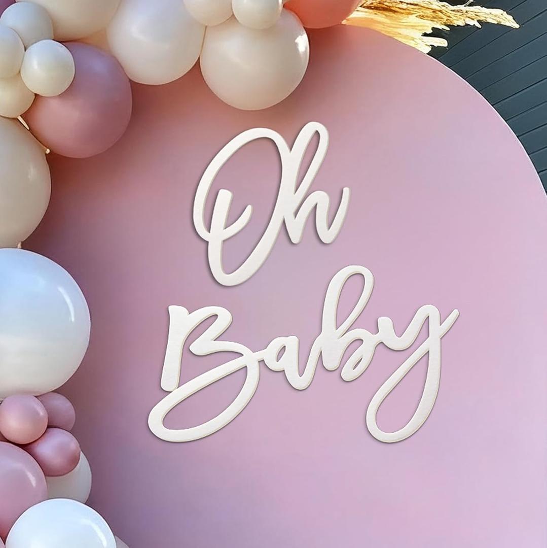 Oh Baby Sign for Backdrop - Felt Baby Shower Letters Sign for Arch, Boy/Girl Gender Reveal Banner, Wall Photo Props, 1st Birthday Decorations (White)