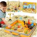 Sand Construction Kit with Big Foldable Sandbox and 2.2lbs Moldable Sensory Play Sand, Truck Toys Including Castle Molds and Other Accessories - 36Psc Set Easter Gifts for Kids 3+