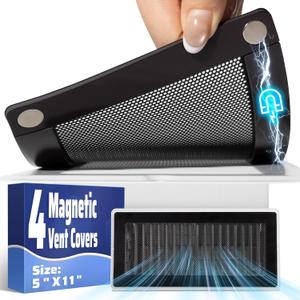Magnetic Vent Mesh- 4 Pack, 5 x 11 inch Strong Magnetic Vent Screen for Home Floor, Ceiling and Wall Registers, Ventilate While Prevent Objects from Entering, Durable and Solid - Black