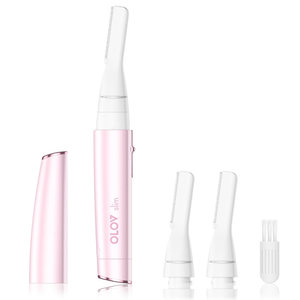 Facial Hair Removal for Women, Painless Eyebrow Trimmer with Pivoting Head, Electric Battery Operated Body Hair Remover with 2 Replaceable Blade for Face Neck Chin Bikini, Pink
