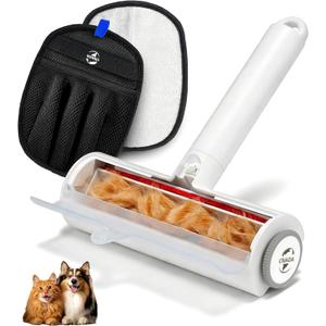 Pet Hair Removal Set, Roller Pet Hair Remover, Pet Hair Removal Glove for Dogs & Cats, Pet Fur Remover for Clothing, Couch, Carpet, Car Seat, Pet Hair Removal Tool -F White
