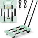 Folding Hand Truck, Dolly Cart with 4 Wheels (2 with Brake) & 2 Elastic Straps, 500 LB Heavy-Duty Trolly Cart for Moving, Travel, Luggage,Shopping, Office Use, Green