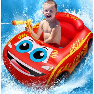 HopeRock Kids Pool Float with Water Gun - Inflatable Ride-on Swimming Toy for Boys Aged 3-8, Summer Fun (Red)
