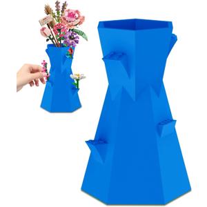 Vase for Lego Flowers,Compatible with Lego Bricks,for Lego Flower Bouquet Building Set,Display Stand for Lego Roses Cherry Blossom Sunflower Tulips Daffodils Lotu,Gift for Lego Flowers Lover- Blue