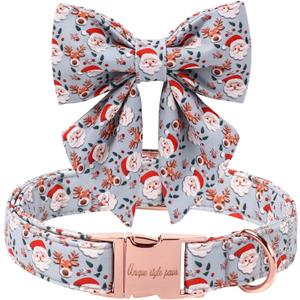 Unique Style Paws Christmas Dog Collar with Bowtie Elk Christmas Man Cotton Puppy Collars for Small Medium Large Dogs