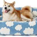 Lesure Cute Dog Bed for Large Dogs - Washable Pet Beds,Cozy Rectangle Orthopedic Sofa with Jacquard Shaggy Plush & Anti Slip Bottom,36x27x8inches (Cozy Clouds Blue)