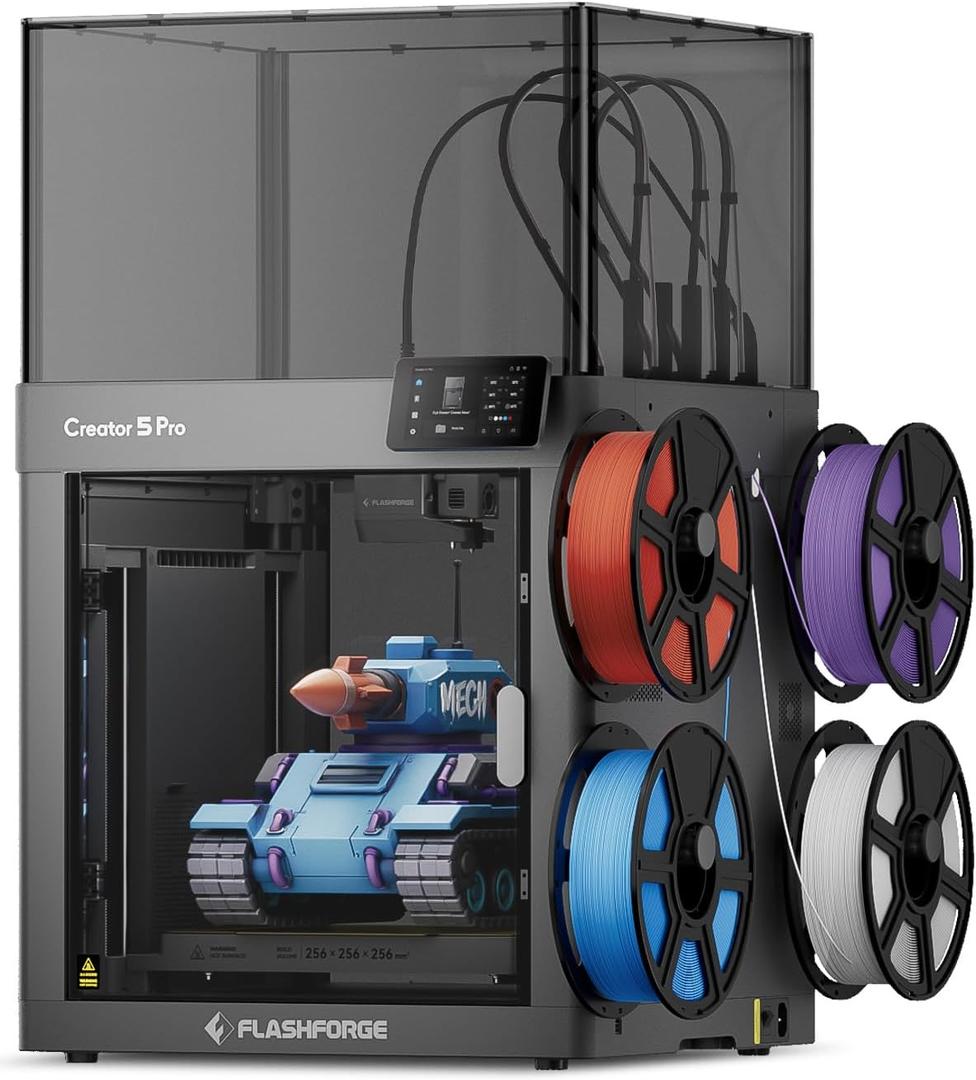 FLASHFORGE Creator 5 Pro 4-Toolhead 3D Printer, Industrial Multi-Material & Color Printing, 65°C Active Heated Chamber, Near-Zero Waste System, CoreXY 600mm/s Printing