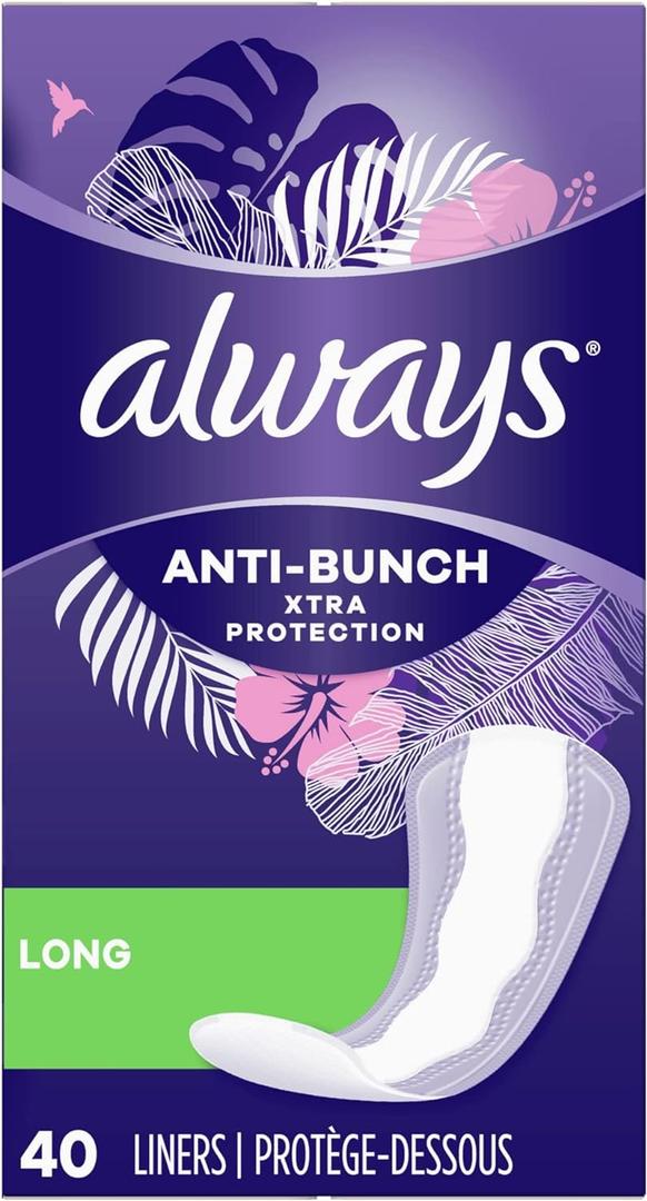 Always Anti-Bunch Xtra Protection Daily Liners Long Unscented, Anti Bunch Helps You Feel Comfortable, 34 Count - Pack of 4 