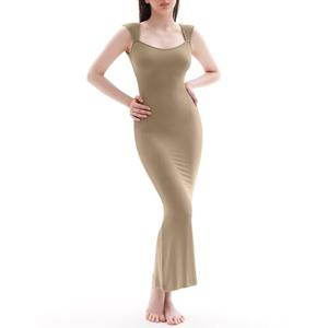 PUMIEY Womens Dresses Square Neck Cap Sleeve Maxi Dress Long Summer Dress, Olive-Khaki Large