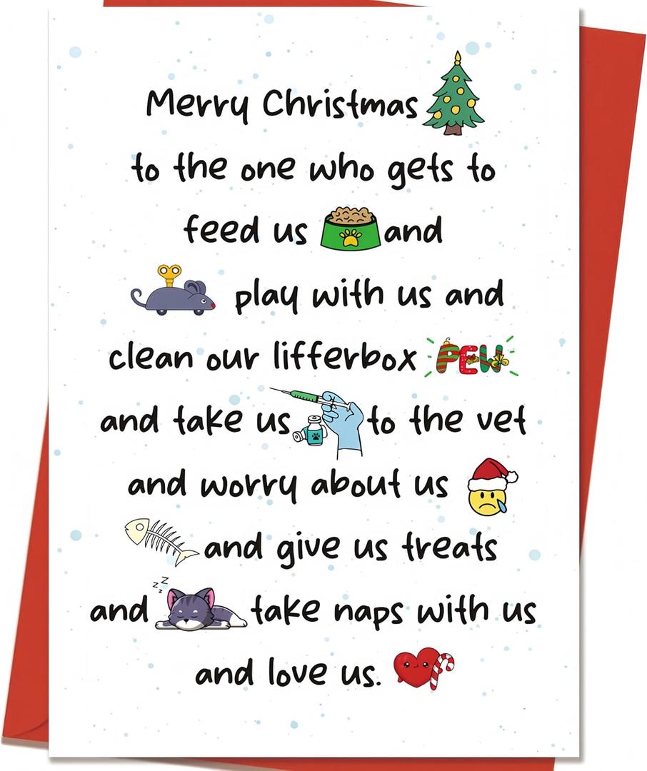 3 x Cute Cat Christmas Card, Merry Christmas Cards for Cat Dad & Mom, Xmas Card Gift from Pet, Funny Holiday Cards for Men Women
