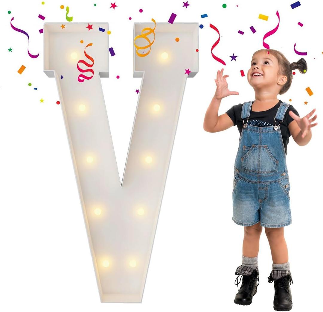 3FT Marquee Light Up Letters, Large Marquee Letters, Mosaic Balloon Frame Big Letter For Engagement Wedding Decorations XV Birthday Party Backdrop Decor, Balloon Arch Kit Letter V