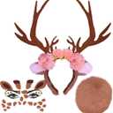 Christmas Reindeer Antlers Headband, Fluffy Tail, Face Stickers Cosplay Animal Dress Up