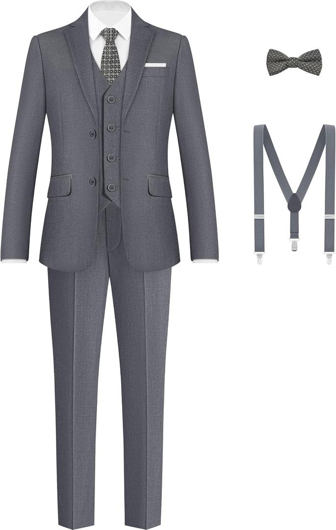 Boys Formal Suits Set, from Toddlers to Teen, Adjustable Waist, with Suspenders Size 3