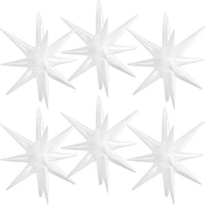 Hungdao 6 Pcs Large Star Balloons 27 Inch Starburst Spike Foil Explosion Balloons 14 Point Star Cone for Birthday Wedding Anniversary Halloween Christmas Backdrop Party Decorations(White)