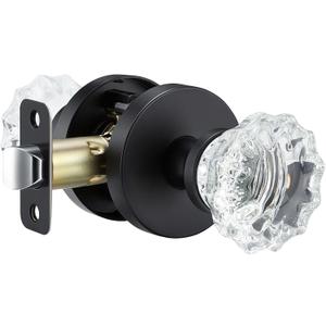Glass Crystal Door knobs, Passage Door Lever, Keyless Function for Hallway and Closet, Zinc Alloy Base (Black, Passage)