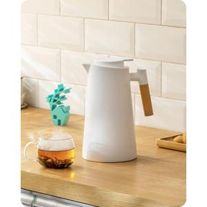 Baffect Thermal Carafe, 34oz Thermal Vacuum Carafe with Glass Liner and Wood Handle Insulated Coffee Carafe for Coffee Tea Hot or Cold Drinks(1 Liter, White)