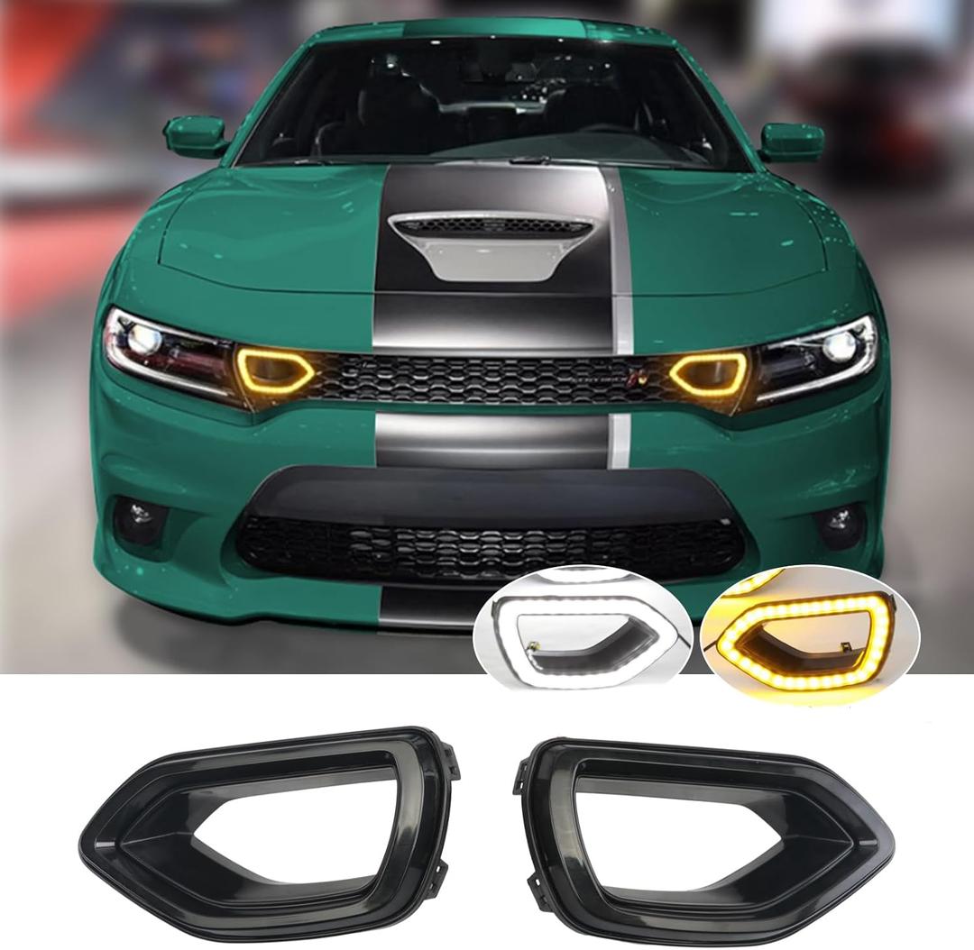 Grille Smoke LED Lights Pig Nose Fit for 2015 2016 2017 2018 2019 2020 Dodge Charger SRT Scat Pack