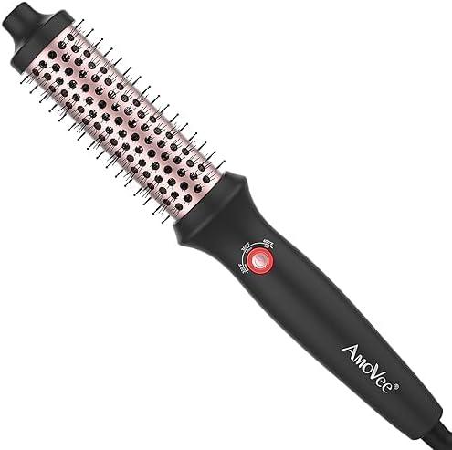 Heated Round Brush, Fast Heating Curling Iron Brush for Blowout Look, 3 Temp Settings, 1.25 Inch Heated Curling Iron with Dual Voltage, Smooth and Voluminous Curls for Travel