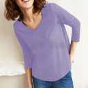 Poetsky Women's V Neck 3/4 Sleeve T Shirt Casual Loose Basic Tops Summer Tee Blouses (L)