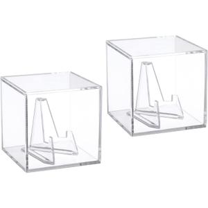 Acrylic Coins Trophy Medal Display Case Box with Mini Acrylic Easel Display Stands, Acrylic Multiple Rings Storage Case for Championship Rings Challenge Coins Fossils Rocks Stones Chips