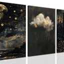 Mysterious Dark Melancholic Clouds Wall Art Dark Moon and Stars Abstract Gothic Vintage Painting Artwork Forest Pine Tree Yellow Flowers Poster Print For Living Room Bedroom Dining Room Home Decor 16x12 Inch (16L"x12W")